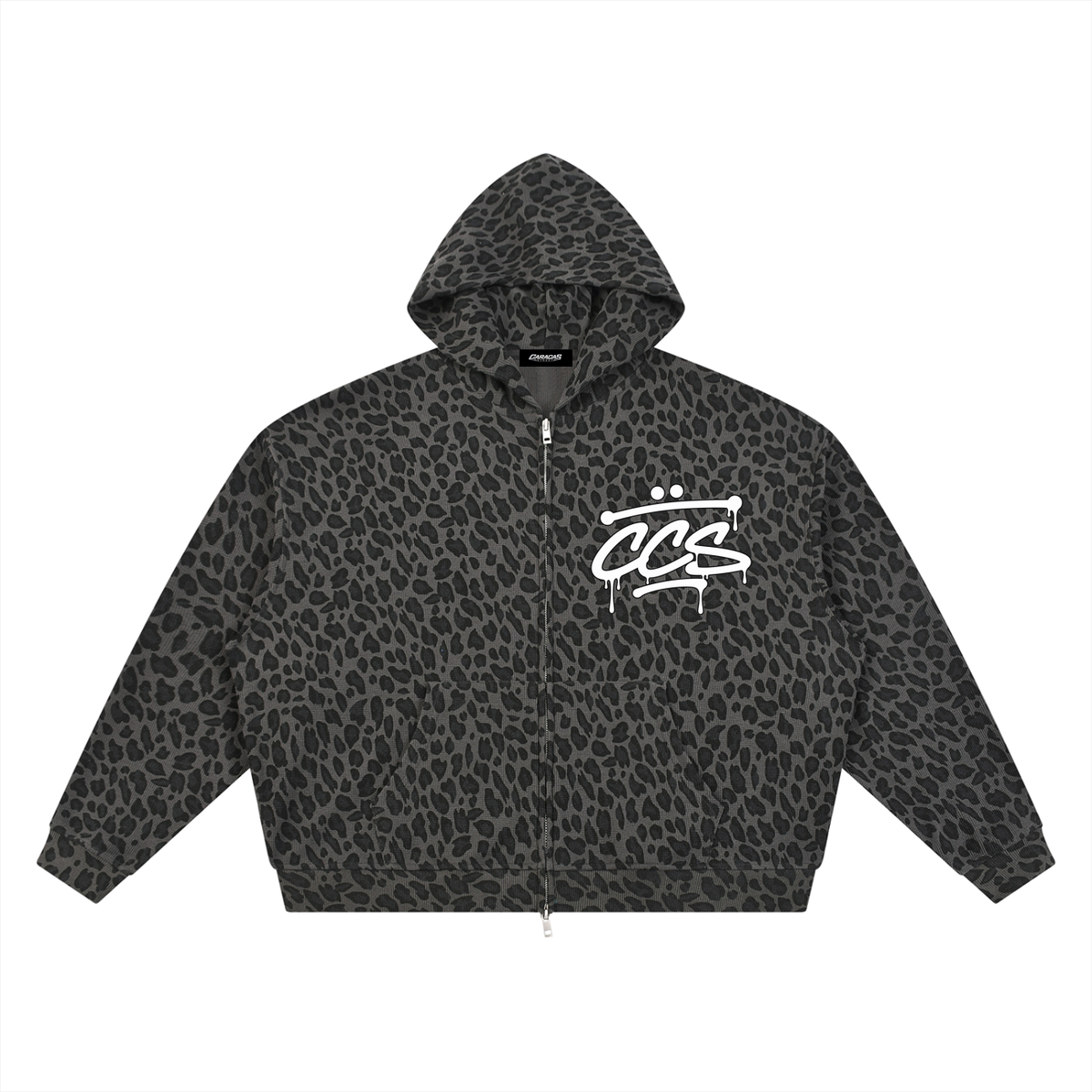 Otro beta Leopard Print Waffle Full Zip Hoodie