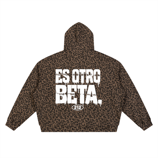 Otro beta Leopard Print Waffle Full Zip Hoodie