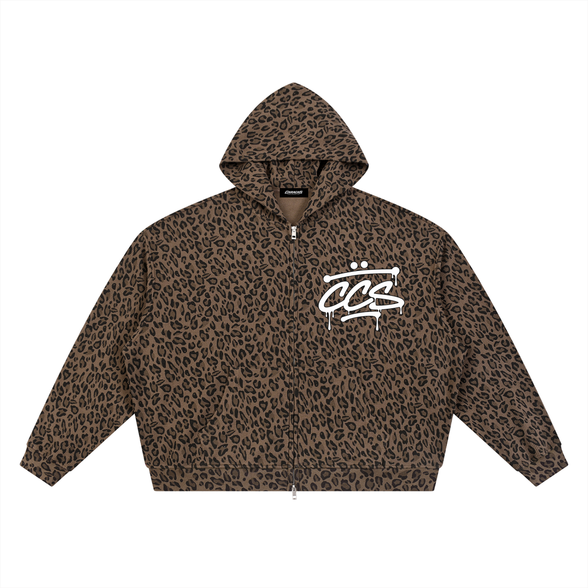 Otro beta Leopard Print Waffle Full Zip Hoodie